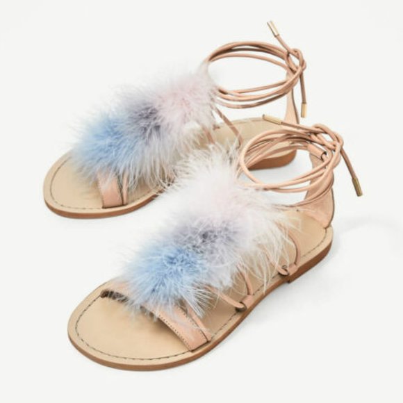 Zara Feathered Lace-Up Sandals -Size 11 - Picture 1 of 3